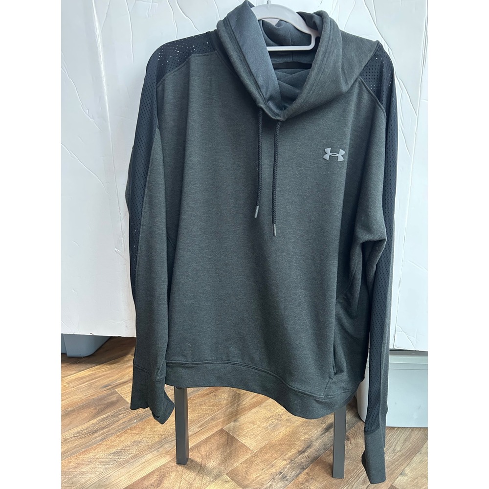 Under Armour XL Gray Cowl Neck Mesh Hoodie Sweatshirt Athletic‎ Gym Pullover